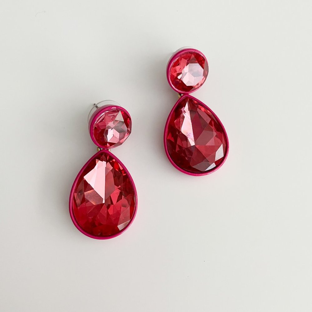 J. Crew Sparkly Teardrop Earrings (Fuchsia)
